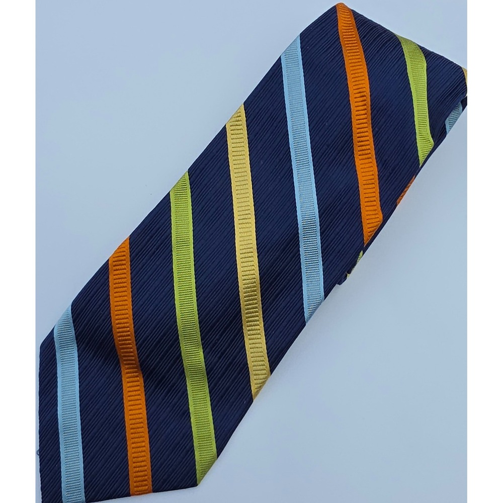 Paul Fredrick Neck Tie Mens Blue Striped‎ Woven Silk Luxury Classic Formal